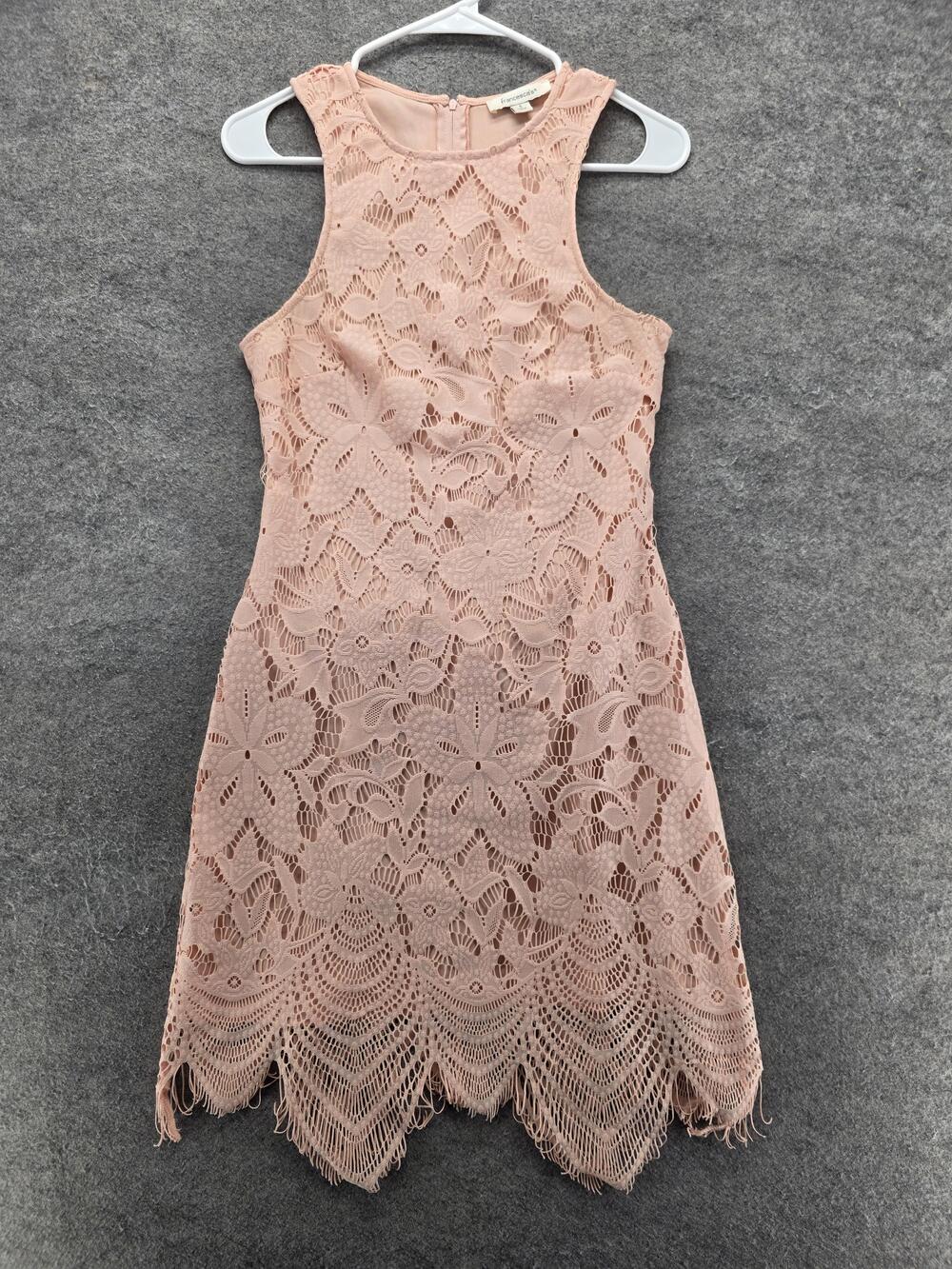 Francesca's Dress Womens S Pink Sheath Knee Length Lace Fringe Party Cocktail